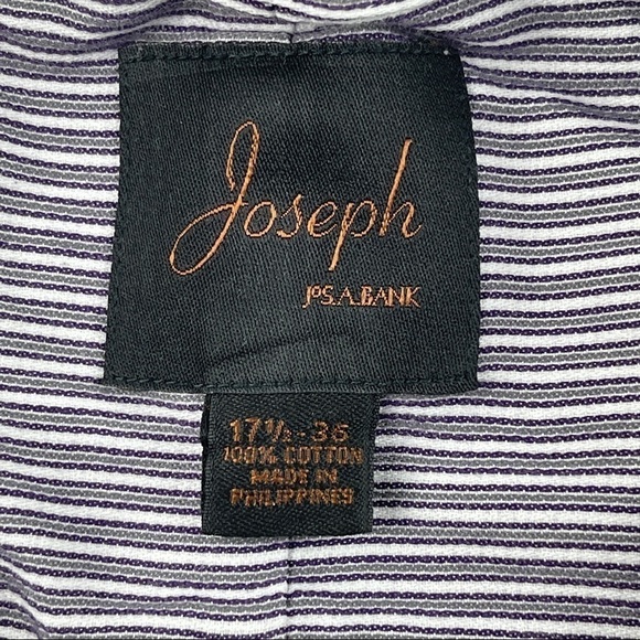 Joseph Jos A Bank Button Up Shirt Mens 17.5 35 Gray Striped Long Sleeve - Picture 2 of 10